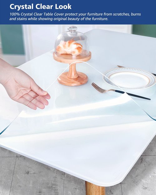 42X68 Inch Plastic Vinyl Tablecloths Protector Rectangle Clear Desk Mats Pad PVC Table Runner Cover for Coffee Dining Room Table Office Desk Sofa End Side Table Kitchen Countertop Heavy Duty