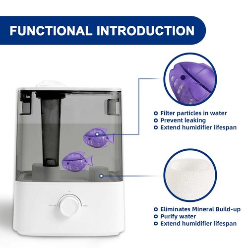 Top-Fill Humidifier Replacement Filter Compatible with Levoit Dual150 Dual200S Classic160 Classic300(S) LV600S LV600HH OasisMist450S OasisMist600S Superior 6000S - 10 Filters and 2 Clean Fish