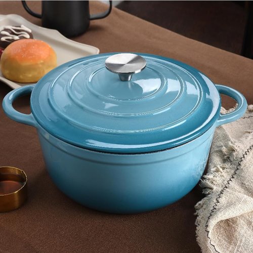 Maldira Enameled Cast Iron Skillet, Non Stick Fry Pan, Induction Compatible (Peacock Blue, 10 inch)