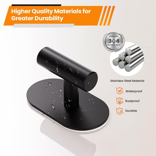 Aikzik Black Adhesive Hooks Heavy Duty, Wall Hooks for Shower, Bathroom, Towel, Coat, Robe, Stainless Steel Hooks for Hanging, Waterproof & Rustproof Sticky Hooks for Walls No Damage- 4 Pack
