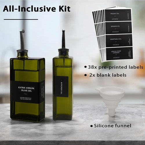 Gelury Olive Oil Dispenser Bottle for Kitchen 16.9oz, UV-Blocking Oil and Vinegar Dispenser Set, Soy Sauce Dispenser, Space Saving Design for Countertop (Green, 2pcs)