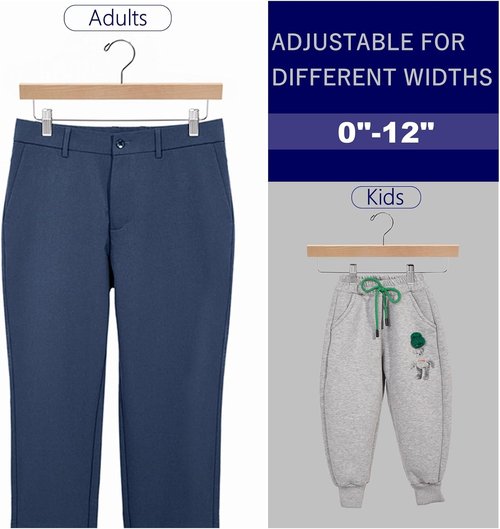 Amber Home Wooden Pants Hangers - 24 Pack Natural Wood Clips for Jeans, Slacks & Shorts