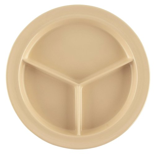 G.E.T. CP-530-T Tan 9" 3-Compartment Plate, Break Resistant Dishwasher Safe Melamine Plastic, Supermel Collection (Pack of 12)