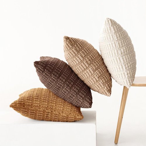MIULEE Decorative Throw Pillow Covers - Pack of 4 Neutral Corduroy 18x18 Inch for Rustic Farmhouse Home Decor | Soft Striped Design in Brown