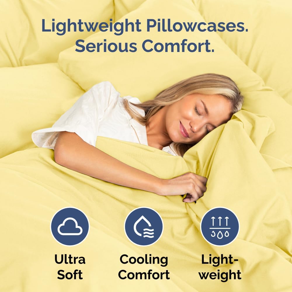 Skiennix Body Pillowcases Set of 4 | Soft 20x54 Long Pillow Covers for Side Sleepers - Cozy, Breathable & Fade-Free - Machine Washable, Envelope Enclosure - Yellow
