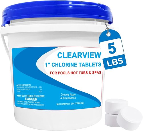 ClearView Chlorine Tablets - Slow-Dissolving 1" Pool Sanitizer | 5 Lbs for Algae Control & Bacteria Elimination