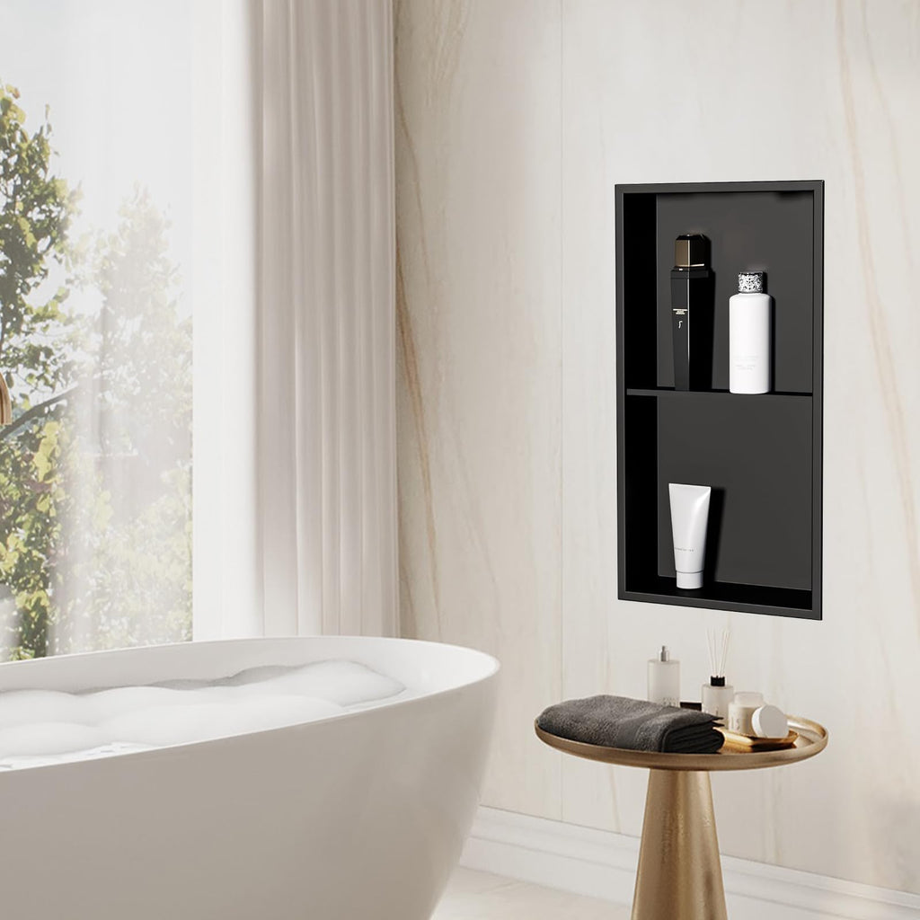 Homevacious 12“ x 12" x 4" Stainless Steel Shower Niche No Tile Needed Brushed Nickel Bathroom Shelf Rimless Recessed Wall Niche for Bathroom Storage