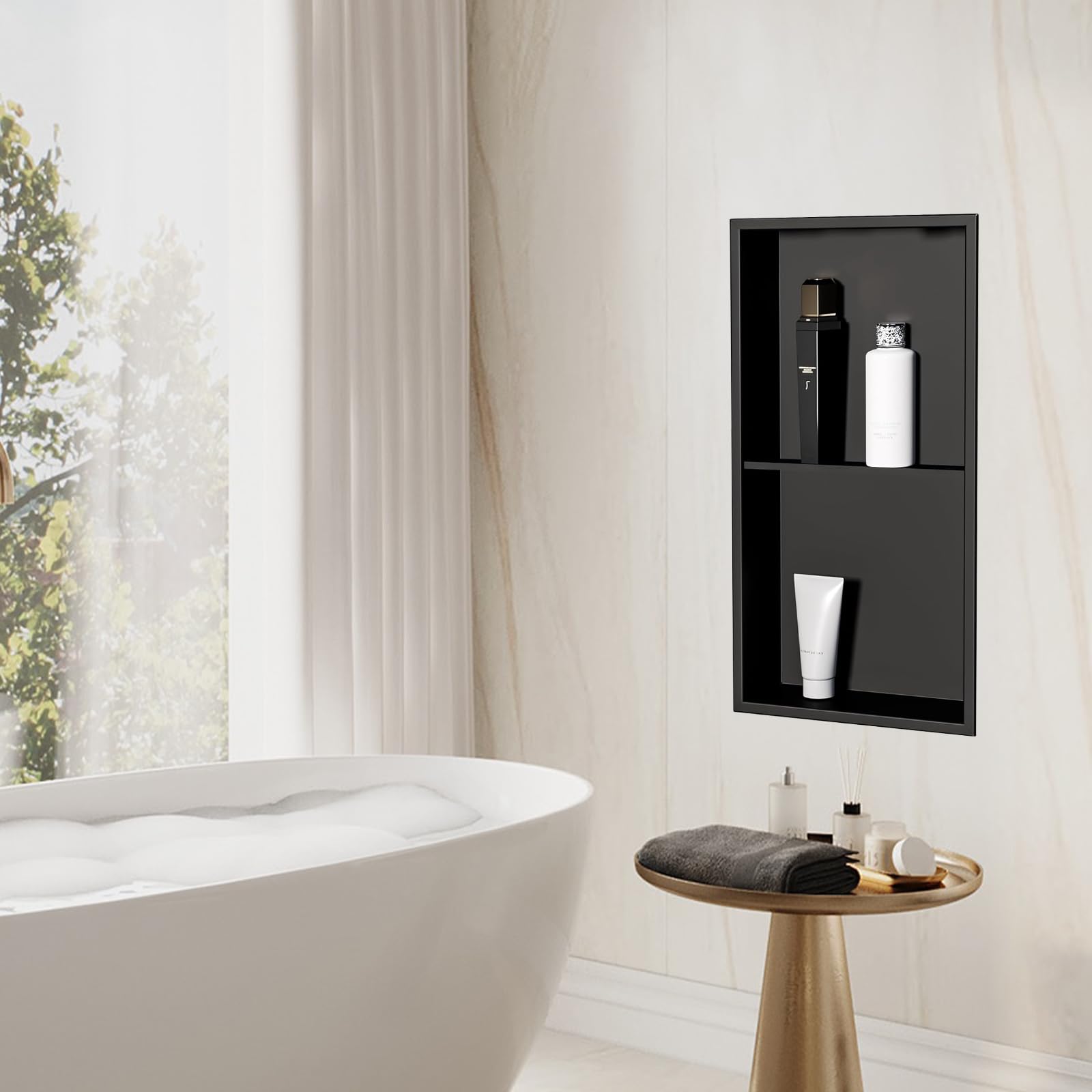Homevacious 12“ x 12" x 4" Stainless Steel Shower Niche No Tile Needed Brushed Nickel Bathroom Shelf Rimless Recessed Wall Niche for Bathroom Storage