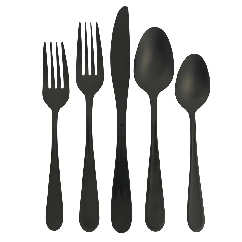 Gibson Home Ravidia Black Heavy Gauge Flatware Cutlery Silverware Set 20 Pieces, Stainless Steel Colorful Utensils, Tableware Set Service for 4