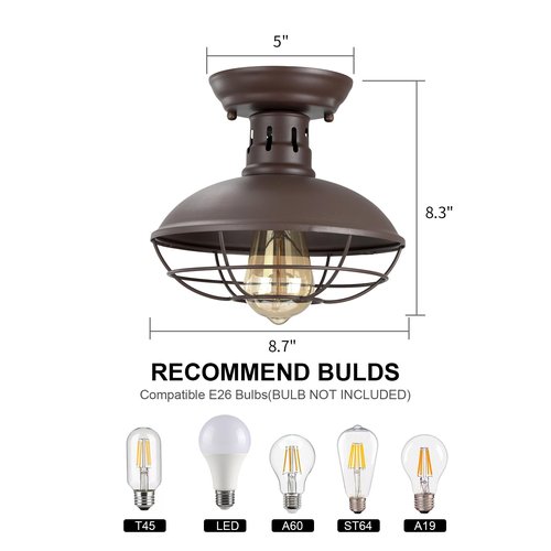 FRIDEKO HOME 2 Pack Farmhouse Flush Mount Ceiling Light Industrial Ceiling Light Fixture Rustic Copper Metal Cage Flush Mount Ceiling Light E26 Base for Hallway Foyer Kitchen Porch