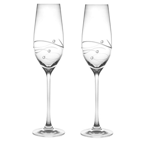 Barski - Handmade Glass - Set of 2 - Wedding Toasting Champagne Flutes - Glasses Are Decorated with Real Crystal Diamonds - 7 oz. - Made in Europe