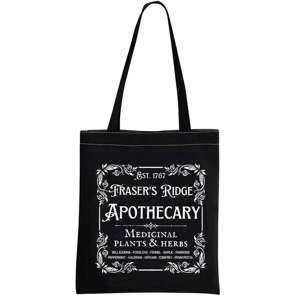 Tv Show Inspired Gift Book Merchandise Fraser's Ridge Apothecary Est. 1767 Tote Bag for Jamie Fraser Fans (Fraser’s Ridge ToteBLK)