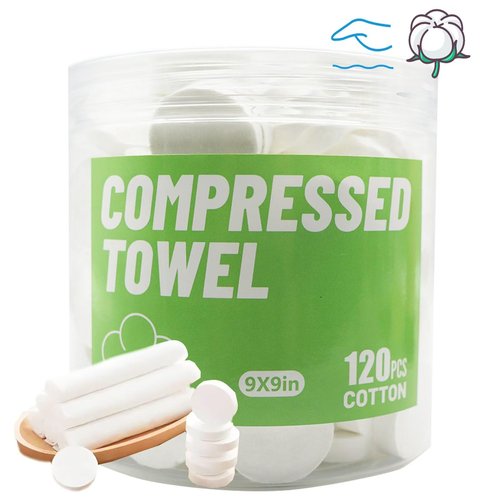icepac 120 Pcs Compressed Towels, Camping, Disposable Face Compressed Towels, Magic Towel, Compressed Towel for Travel, Camping,Hiking (8x9in) (White 120)