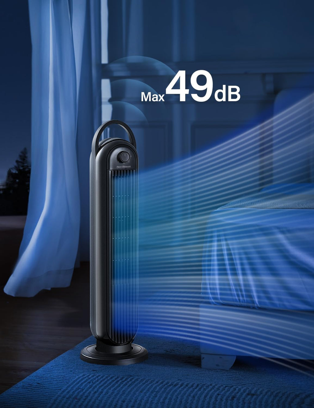 OmniBreeze Manual Electric Tower Fan, 28 inch 3 Speed with Oscillation, Mechanical Control, Standing Bladeless Floor Fans Cooling and Quite Indoor Living Room Bedroom use