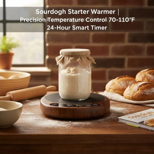 Risecret Pro 2026 Larger Sourdough Starter And Dough Warmer– Upgraded with Real-Time Dough Probe, Dual-Temp Display, 70-110°F Precision Control, 24H Timer Game Changer For Home Bakers White Wood