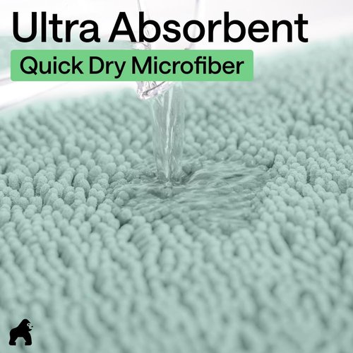 GORILLA GRIP Bath Rug Mat - Soft Absorbent Chenille with Quick Dry Microfiber | Washable 24x17 Seablue