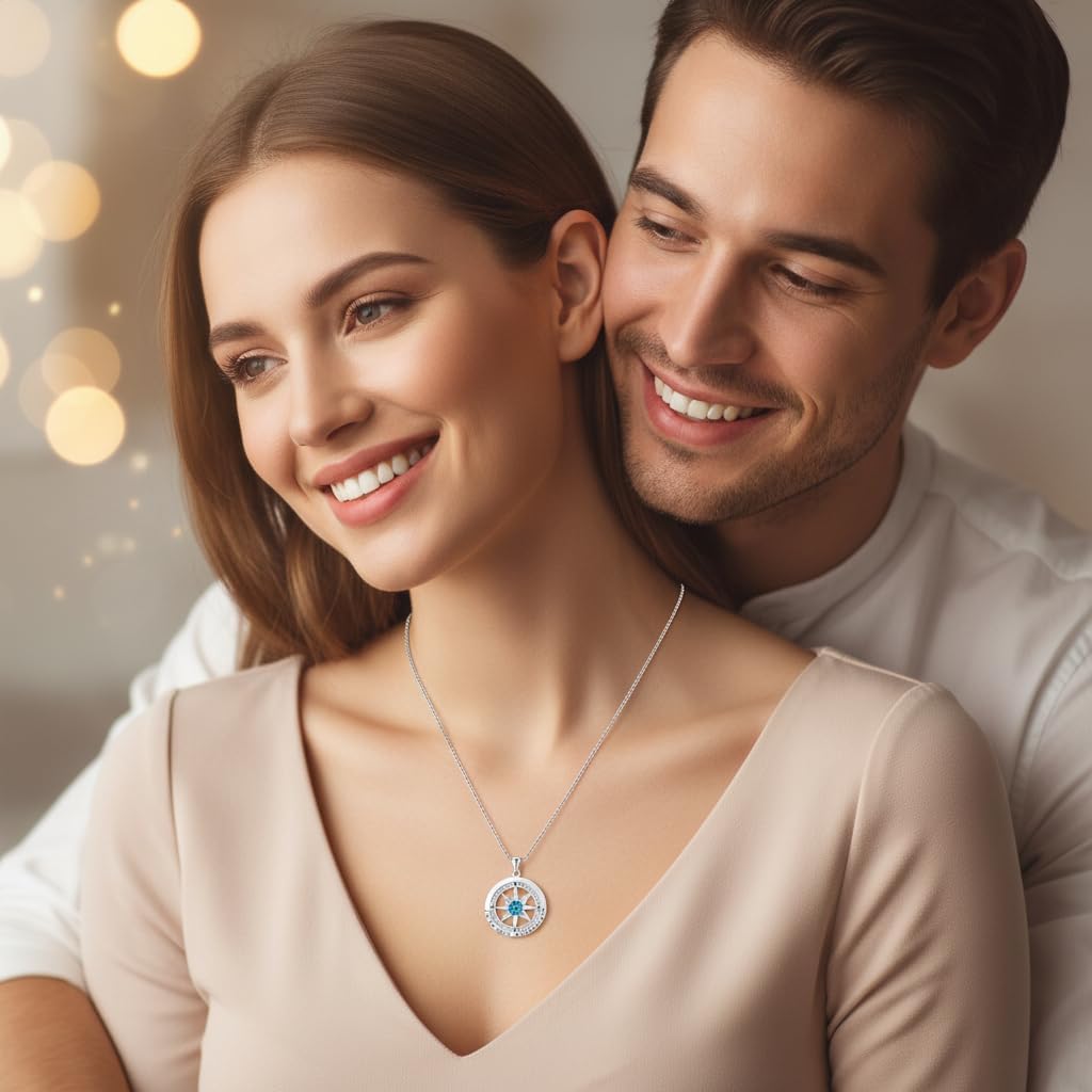 Skiennix Compass Necklace - S925 Sterling Silver Jewelry for Women | Elegant Rose Gold Gift with 12 Birthstones