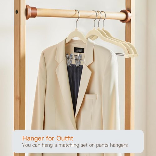 Flottian Velvet Pants Hangers - 24 Pack Adjustable Clips | Space-Saving Non-Slip Design in Beige