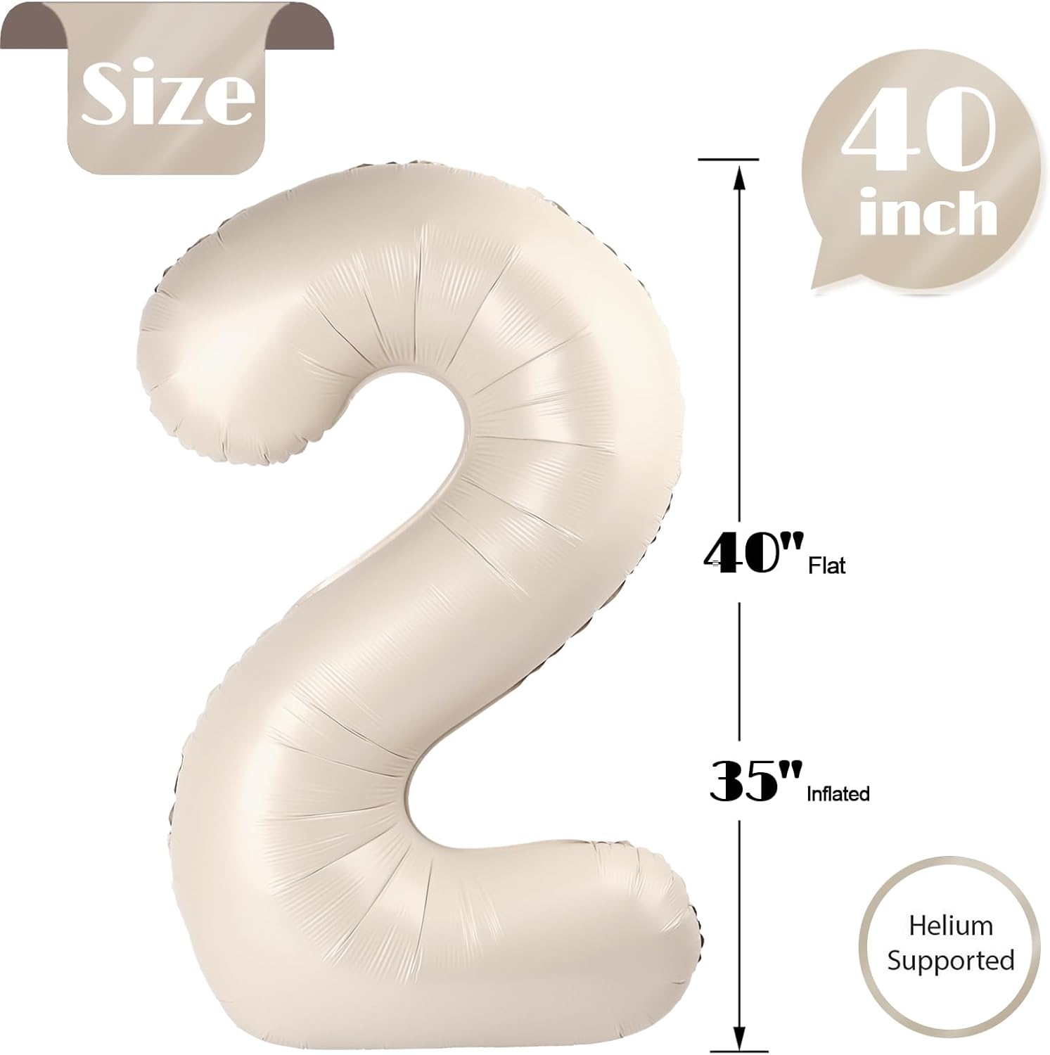 Number 2 Balloon - 40 Inch Cream Birthday Decoration for Toddlers | Sparkling 2nd Birthday Party Decor