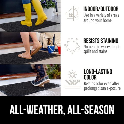 GORILLA GRIP Waterproof All-Season WeatherMAX Doormat - 60x24, Stain & Fade Resistant, Easy Clean, Midnight Maze