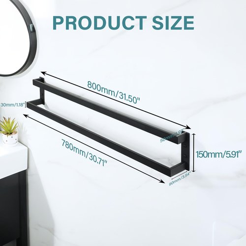 Alise Double Towel Bar, 32" Towel Racks for Bathroom Wall Mounted SUS304 Stainless Steel, Quick Drying Bathroom Towel Holder, Long Heavy Duty Towel Hanger, Matte Black