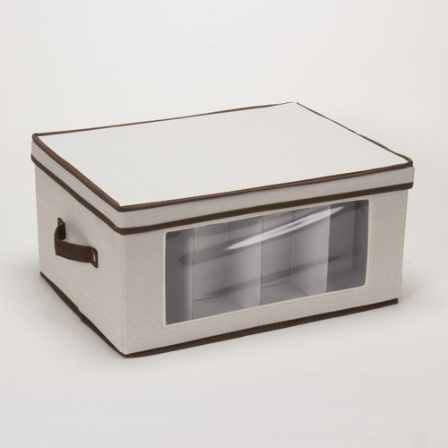 Household Essentials Wine Glass Storage Box, Strong Frame and Handles, Windowed Panel, Fully Removable Lid, Stackable and Foldable, Perfect for Wider Stemware