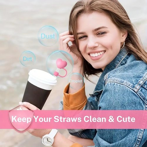 5PCS Heart Straw Topper Compatible with Stanley 30&40 Oz Tumbler Cup, Silicone Straw Covers Cap10mm 0.4in Cute Funny Dust-Proof Reusable Straws Tips Lids,Cute Straws Protector Decorations