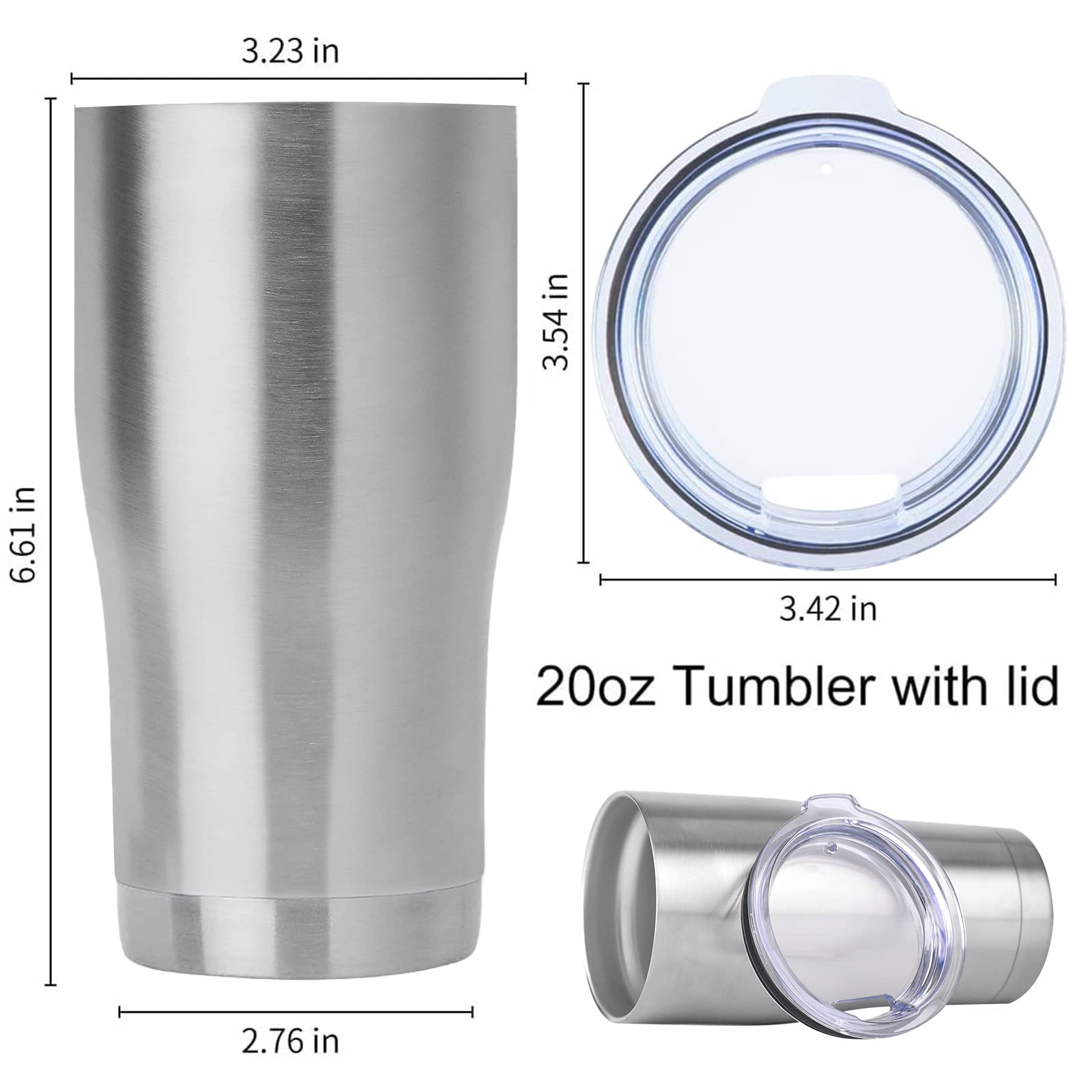 DOMICARE 20oz Tumbler with Lid Stainless Steel Tumblers Bulk, Double Wall Vacuum Insulated Coffee Travel Mug, 12 Count (Pack of 1) Stainless Steel