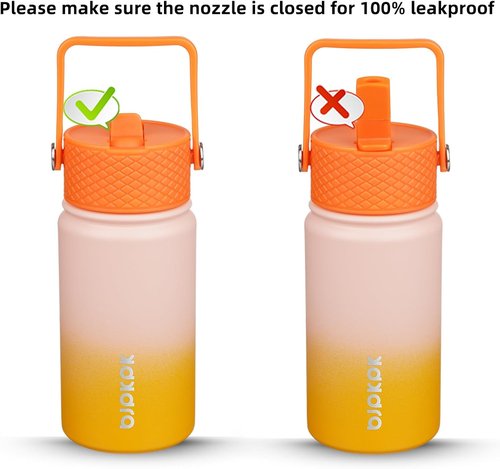 BJPKPK Insulated Water Bottle - 15 oz Stainless Steel Flask with Straw Lid | Leak-Proof & BPA-Free - Coral