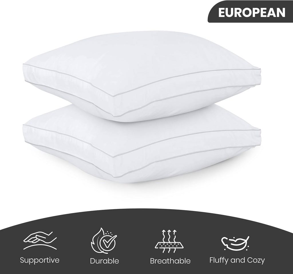 Utopia Bedding Bed Pillows - Soft & Fluffy Down Alternative | European Size Set of 2, Cooling Gusseted Design