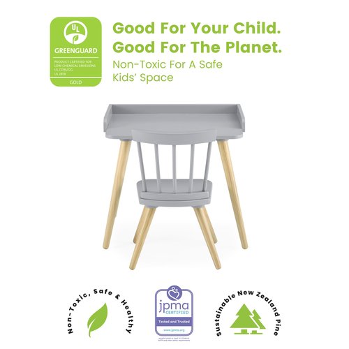 Delta Children Essex Desk & Chair Set, Greenguard Gold Certified, Grey/Natural
