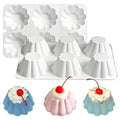 Fchil Silicone Pudding Mold, 6-Cavity Nonstick Jello Dessert Making Tray, Custard Mold for Mousse Cake, Set of 2, White