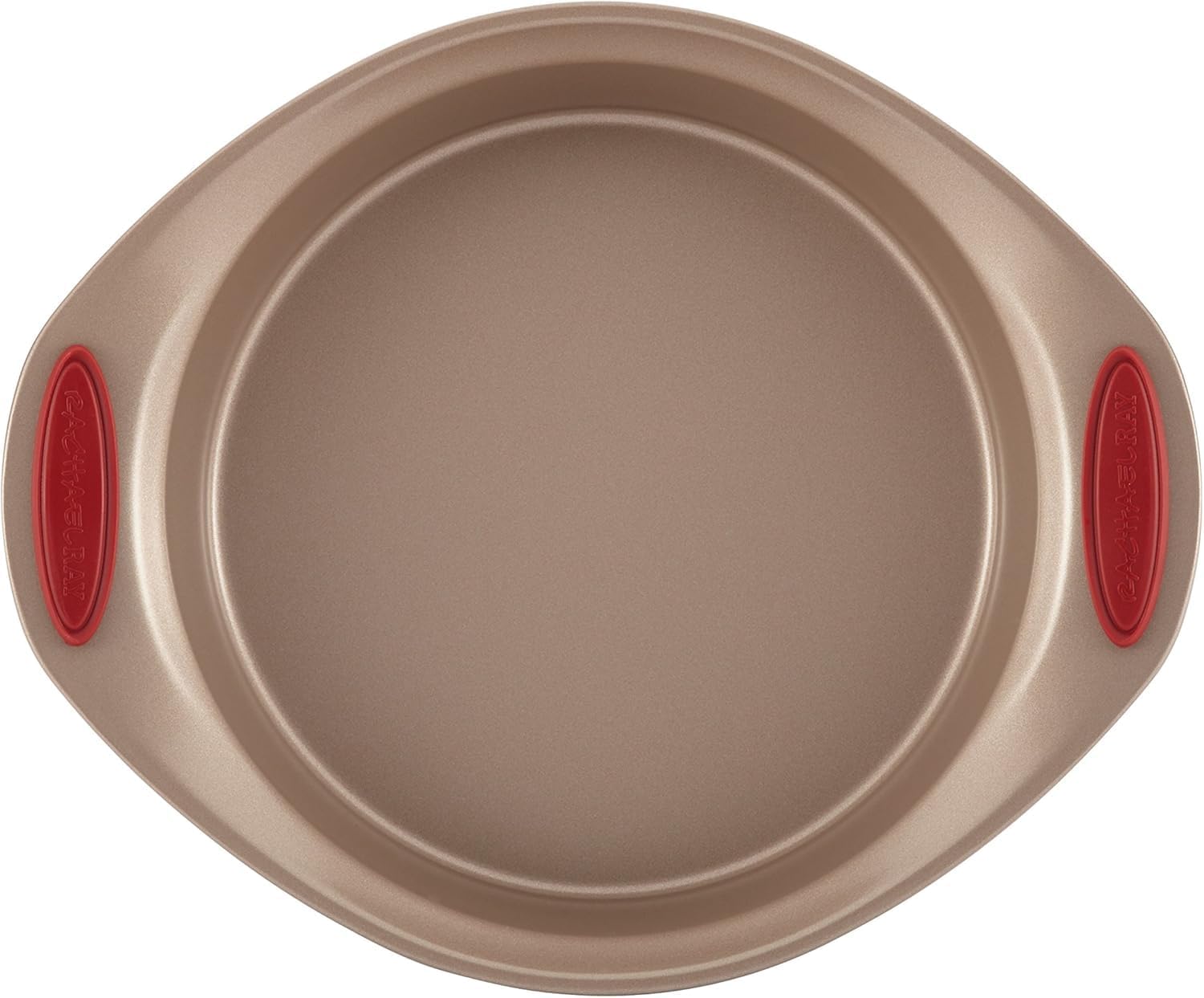 Rachael Ray Cucina Nonstick Bakeware Set - 10-Piece Baking Essentials in Latte Brown with Cranberry Red Grips