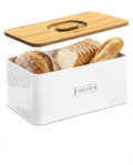 vensovo Bread Box for Countertop – Large White Metal Bread Bin with Bamboo Cutting Board Lid, Farmhouse Bread Storage Container for Homemade Bread, Baked Goods & Kitchen Counter Organization
