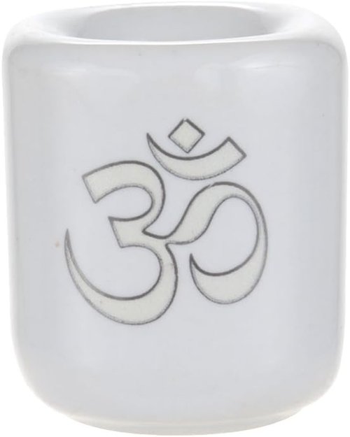 Mega Candles Ceramic Silver Om Chime Ritual Candle Holder - Set of 5, White