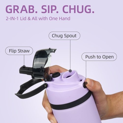 BJPKPK 25oz Insulated Water Bottle - BPA-Free Stainless Steel with Straw Lid & Carry Handle | Lavender