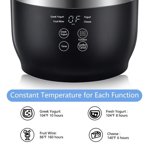 Bear Yogurt Maker, Greek Yogurt Maker Machine with Strainer and Timer Control, Stainless Steel Inner Pot, Automatic Digital with 2 Glass Jars 1 Quart for Home Organic Yogurt, Cheese, Fruit Wine