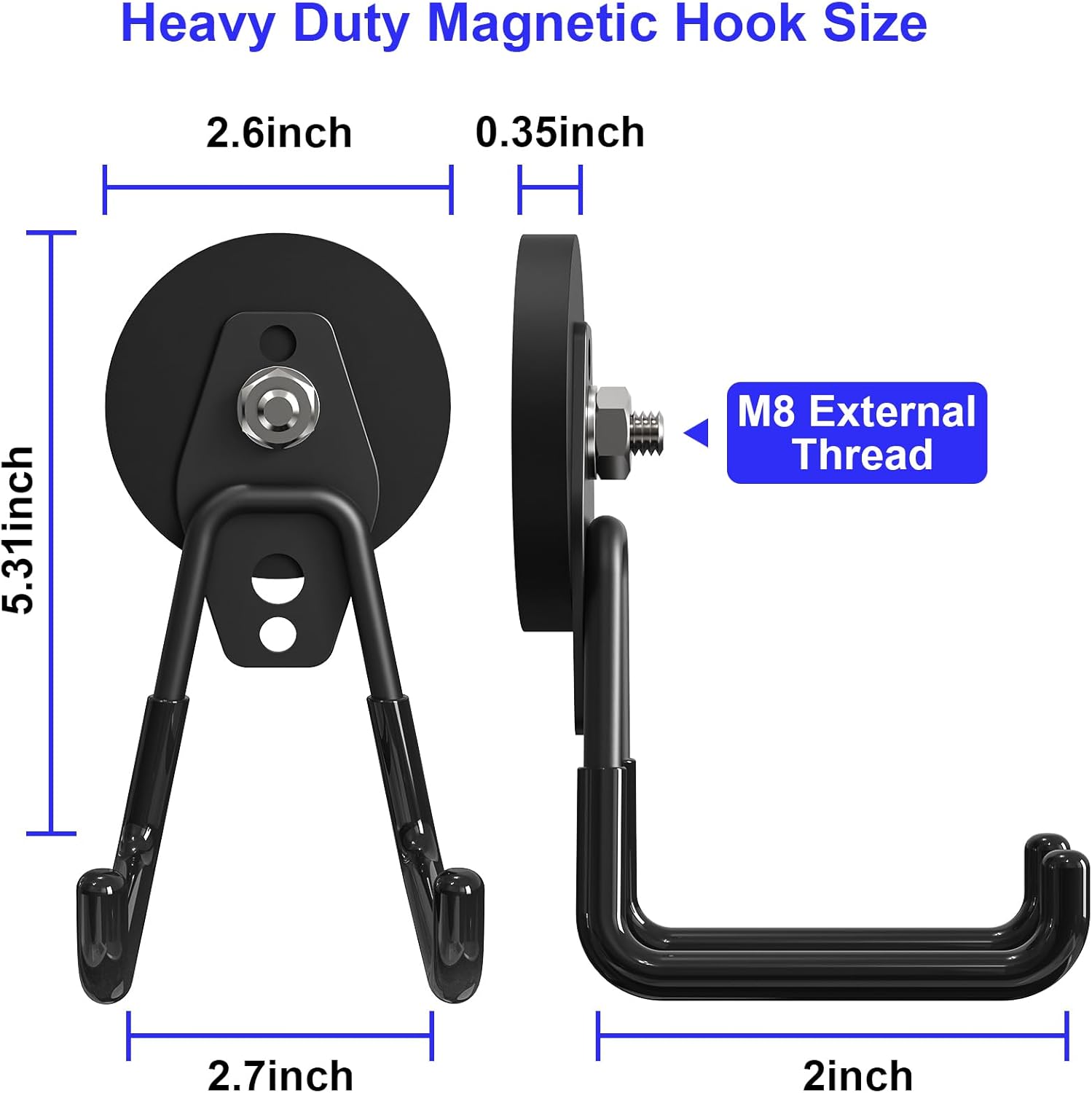 Skiennix Heavy Duty Magnetic Utility Hooks - Anti-Slip Coating for Garage & Garden Tools | 3PCS, 2.59'' Black
