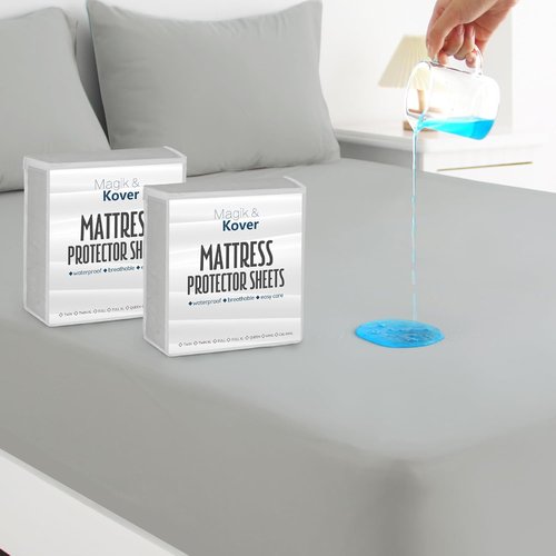 Magik & Kover Twin Mattress Protector - Waterproof & Machine Washable 2 Pack | Deep Pocket Grey Cover
