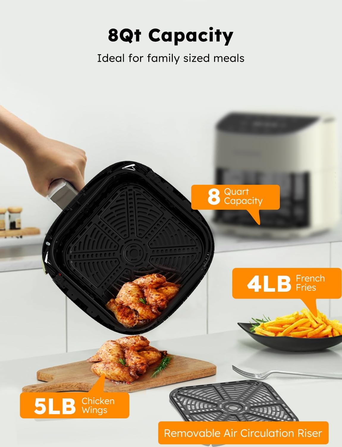 Nuwave Brio Plus 8 Qt Air Fryer - PFAS Free, Digital Touch Screen, 5 Cook Functions & 100 Presets