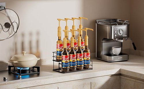 8 Bottle Capacity Coffee Syrup Organizer 2 Tier Coffee Syrup Stand Shelf for Coffee Bar Kitchen Small Wine Rack for Bar Family Storage for Syrup Wine Dressing
