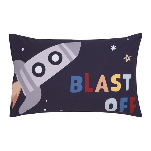 NoJo Everything Kids Solar System Navy, Orange, and Yellow Blast Off 4 Piece Toddler Bed Set - Comforter, Fitted Bottom Sheet, Flat Top Sheet, and Reversible Pillowcase