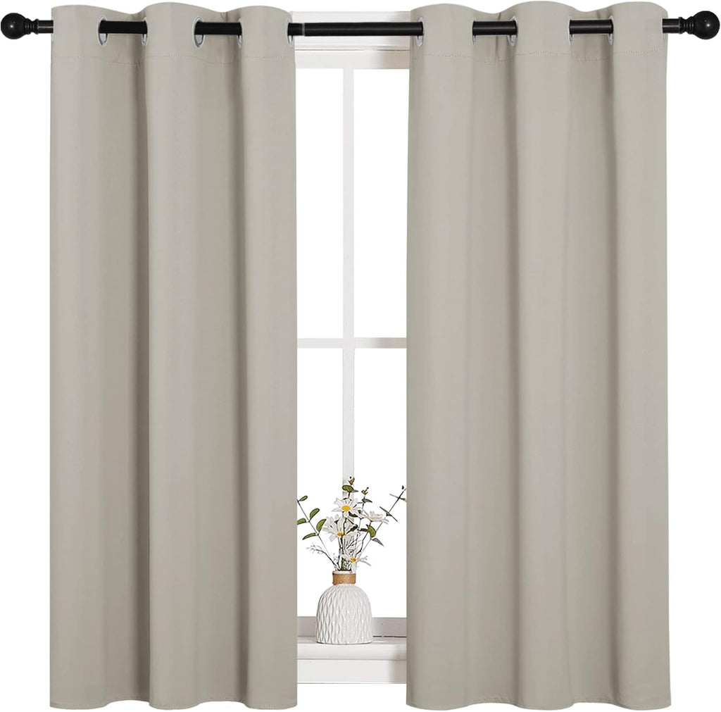 NICETOWN Room Darkening Short Curtain Panels - Thermal Insulated Grommet Drapes (Natural, 2 Panels, W34 x L45-Inch)