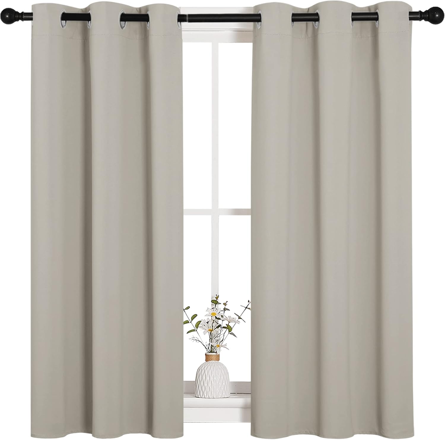 NICETOWN Room Darkening Short Curtain Panels - Thermal Insulated Grommet Drapes (Natural, 2 Panels, W34 x L45-Inch)
