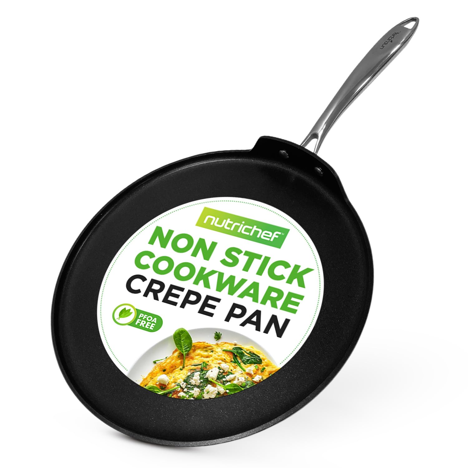 NutriChef 12 Inch Crepe Pan Non Stick, Ideal for Large Pancakes, Dosa, Chapati & Tortillas, Hard-Anodized, Dishwasher Safe