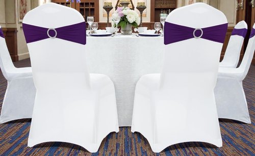 MDS Premium Stretch Chair Sashes - Pack of 50 Elastic Covers with Buckle Slider | Purple for Weddings & Events