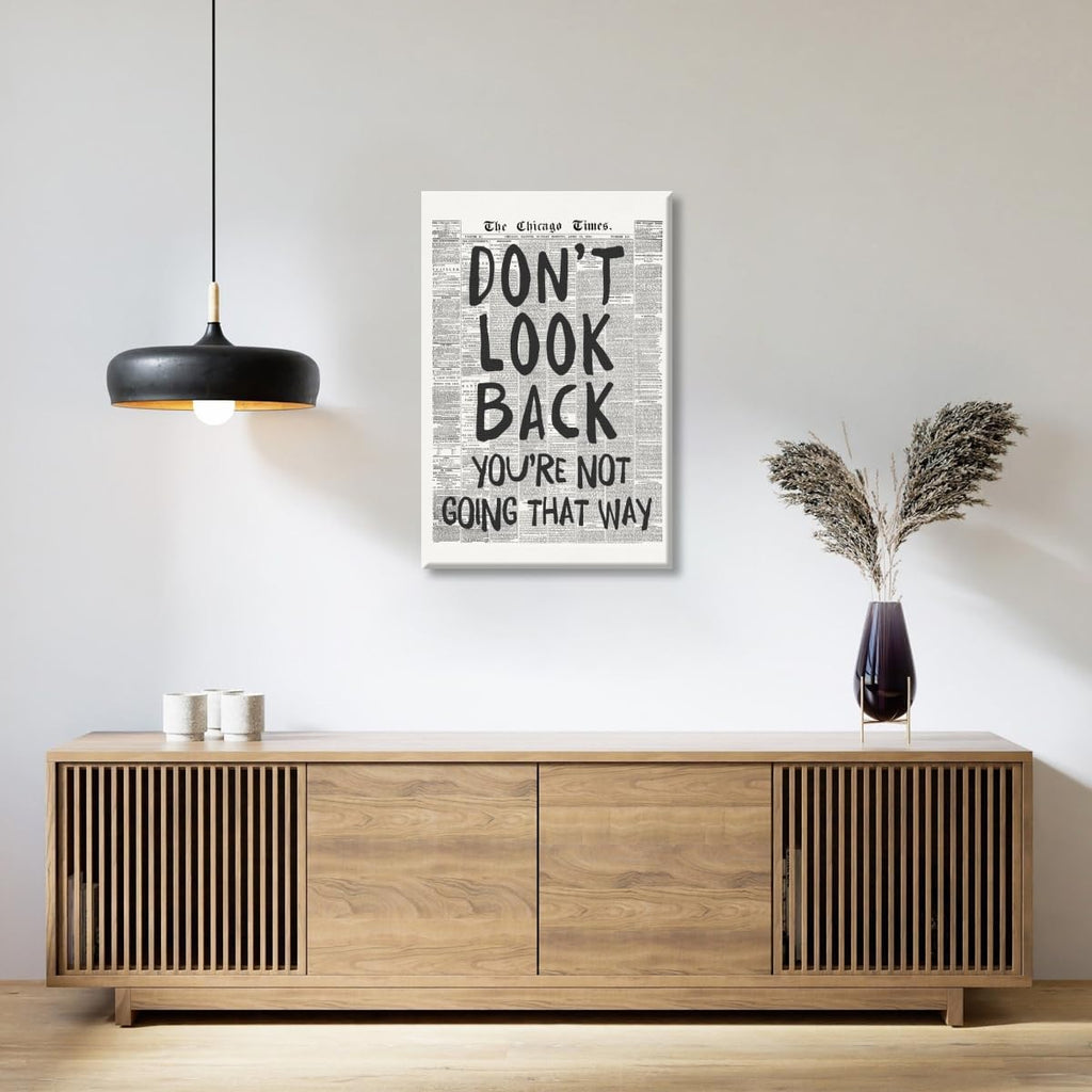Skiennix Retro Black and White Newspaper Wall Art - "Don't Look Back" Positive Canvas Print | 12x18 Inch Unframed Aesthetic Poster for Bedroom Decor