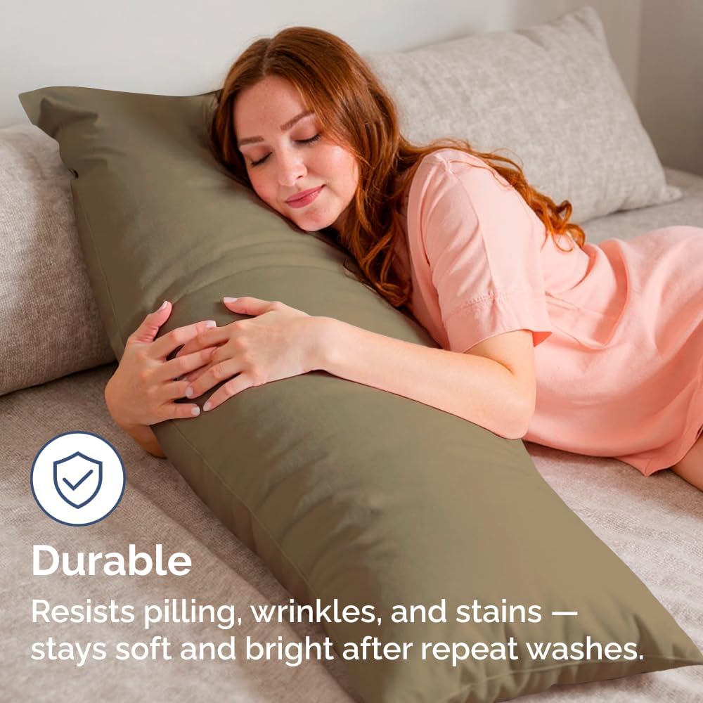 Skiennix Body Pillowcases Set of 4 | Soft & Breathable 20x54 Long Pillow Covers - Cozy Khaki, Machine Washable