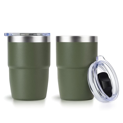 Zenbo 8 oz Stackable Espresso/Coffee Cups with Magnetic Lid, Ceramic-Lined 18/8 Stainless Steel Mini Tumblers, Double-Wall Vacuum Insulated & Dishwasher Safe for Travel & Office (Sage Green-2 Pack)