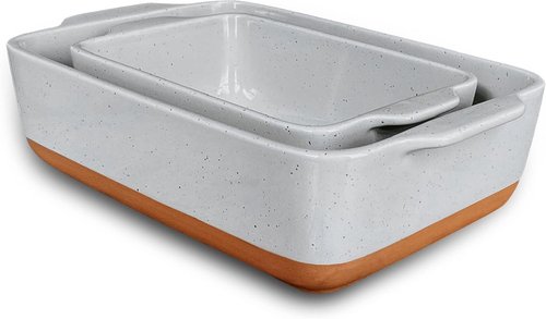 Mora Ceramic Baking Dishes Set of 2 - Versatile Porcelain Casserole & Loaf Pans | 7x11 in, Grey